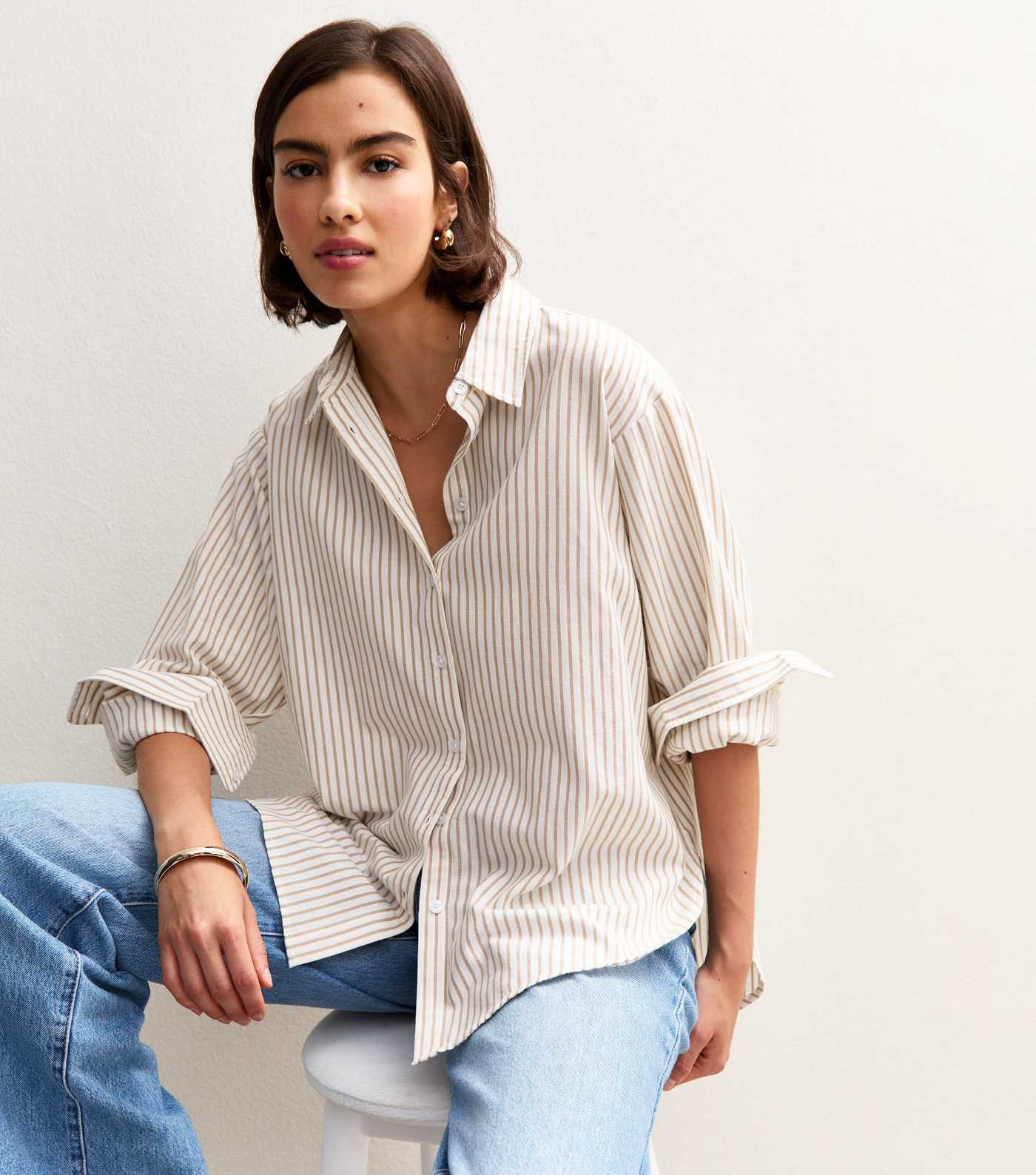 Brown Striped Oxford Long Sleeve Shirt | New Look | New Look (UK)