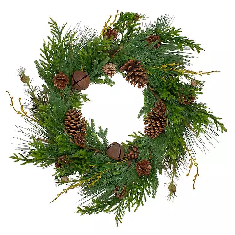 Rustic Pinecone and Jingle Bell Christmas Wreath | Kirkland's Home