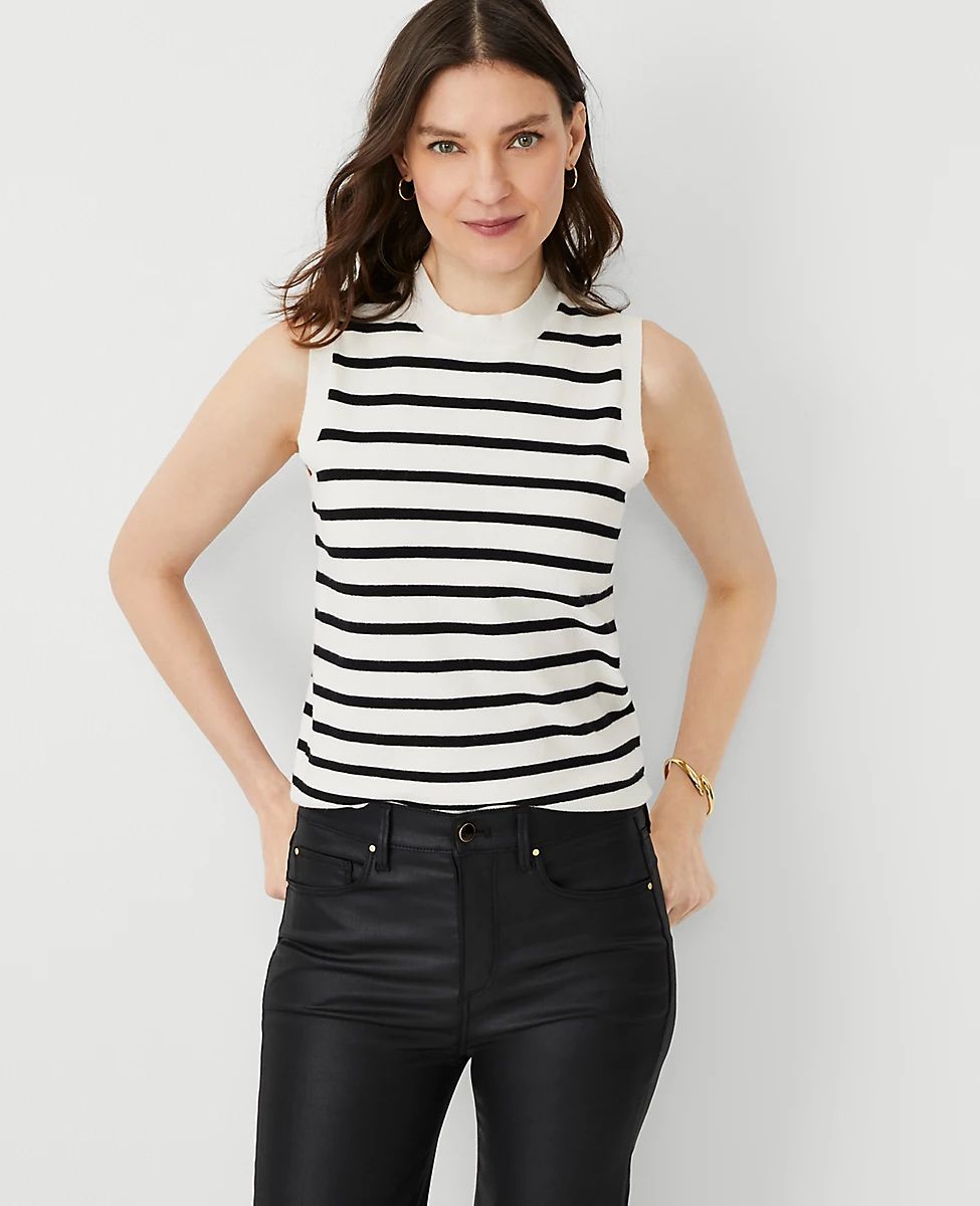 Stripe Mock Neck Sweater Shell | Ann Taylor (US)