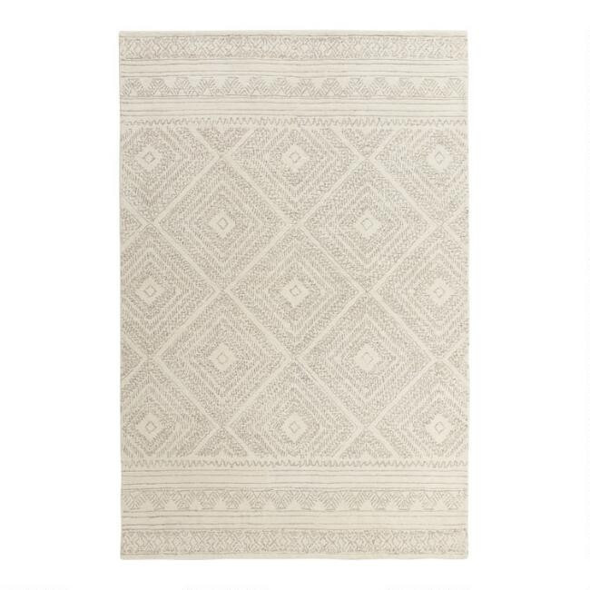Kelsey Ivory Diamond Tufted Wool Area Rug | World Market