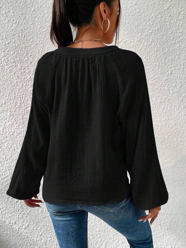 RosyDaze Fall Clothes For Women Going Out Outfits  V-Neck Long-Sleeved Pullover Cotton Shirt. Cas... | SHEIN