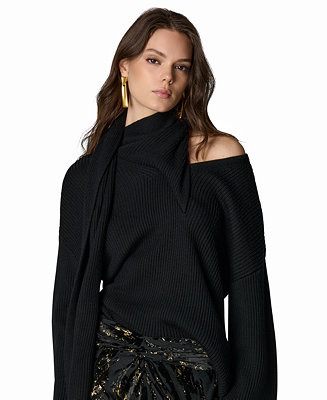 Women's Wide-Sleeve Scarf-Collar V-Neck Sweater - Macy's Exclusive | Macy's
