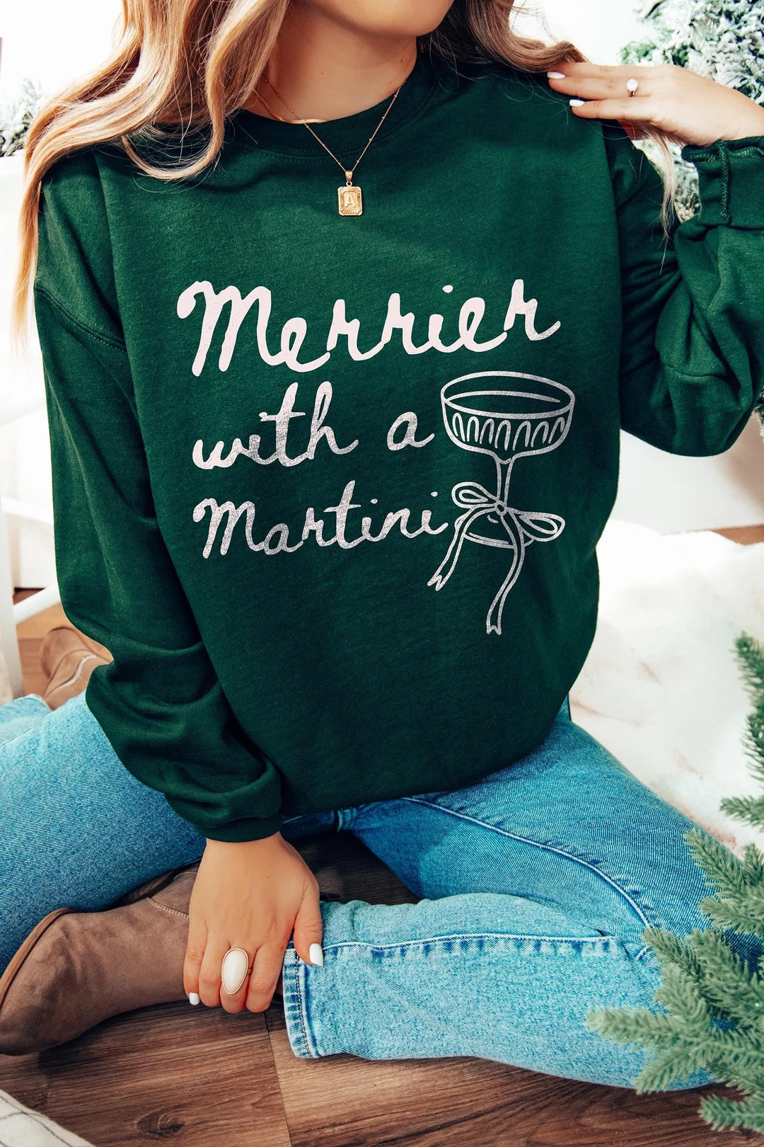 Merrier With a Martini Sweatshirt Martini Christmas Sweatshirt Martini Sweatshirt Friendsmas Crew... | Etsy (US)