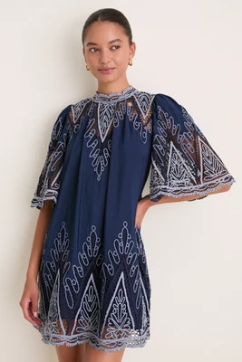 Blue Vali Embroidery Mini Dress | Tuckernuck (US)