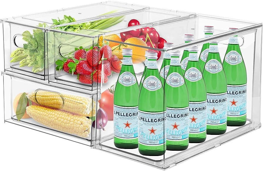 Greenby 4 Pack Refrigerator Organizer Bins with Pull-out Drawer Stackable Clear Fridge Drawer Org... | Amazon (US)