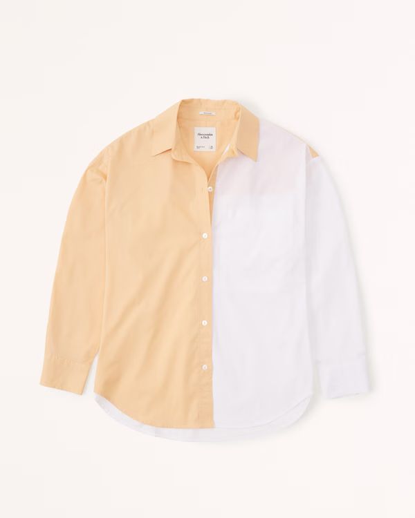 Women's Oversized Poplin Colorblock Button-Up Shirt | Women's Tops | Abercrombie.com | Abercrombie & Fitch (US)