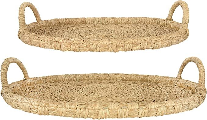 Bloomingville Decorative Handwoven 24" & 28" Oval Seagrass & Rattan Handles (Set of 2 Sizes) Tray... | Amazon (US)