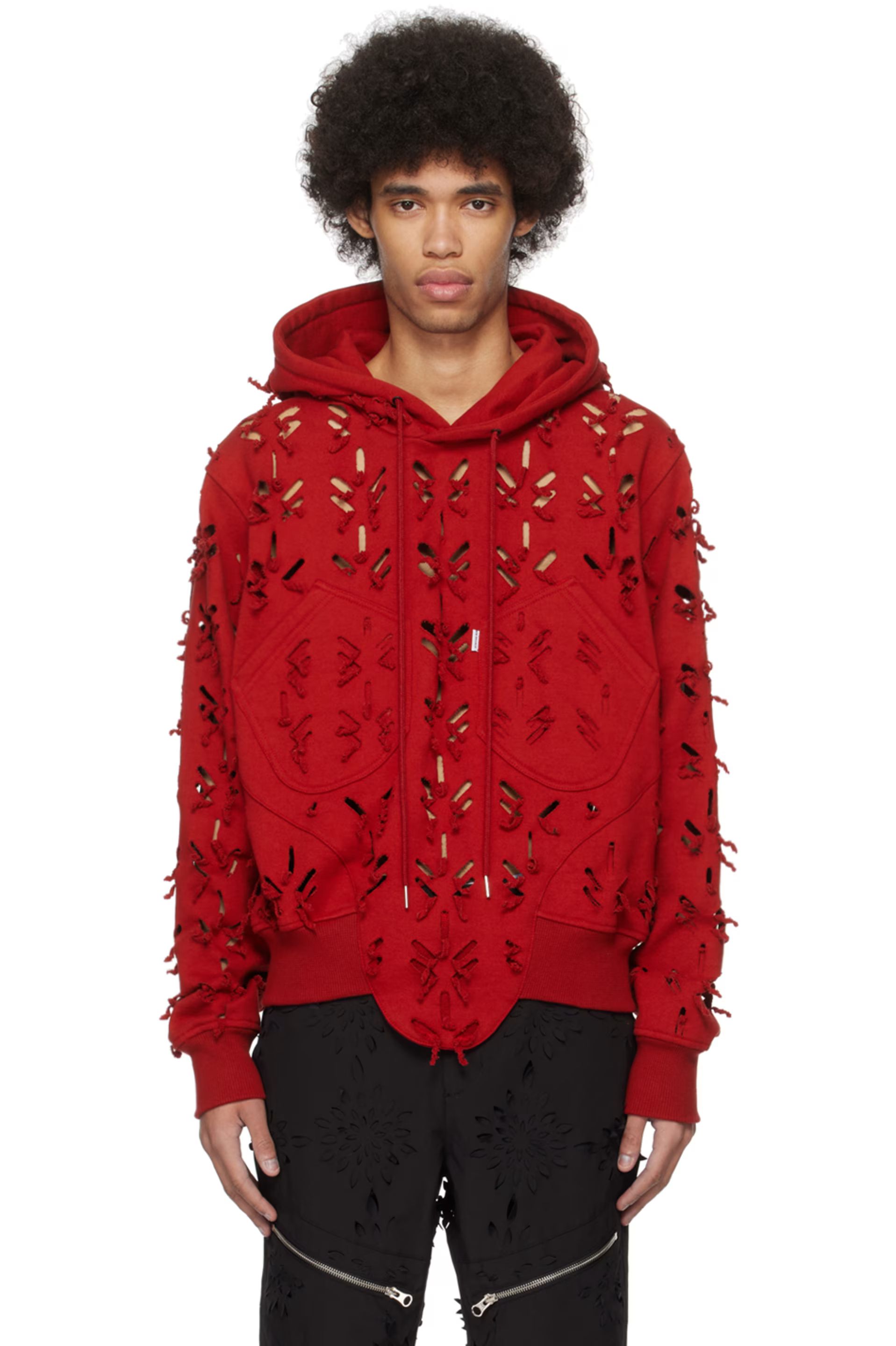 Red Slashed Hoodie | SSENSE