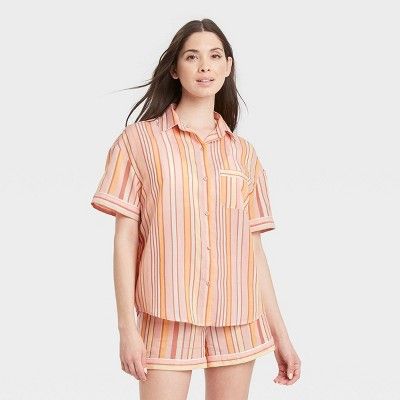 Women's Striped Simply Cool Short Sleeve Button-Up Shirt - Stars Above™ Coral | Target