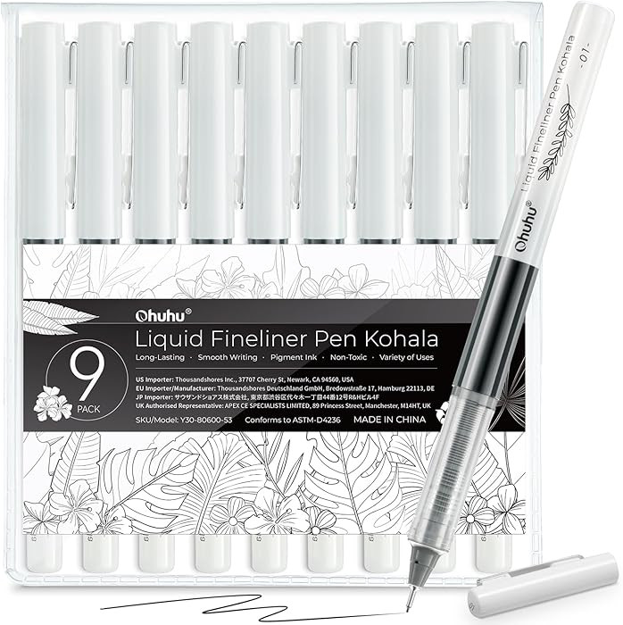 Ohuhu Liquid Black Fineliner Pens: 9 Sizes Liquid Fineliner Pens Pigment Black Ink Micro Pens Ass... | Amazon (CA)