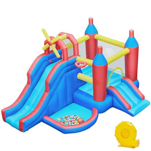 Yaheetech Inflatable Bounce House, 7-in-1 Bouncy Castle Combo w/Ball Pit & Bouncing Area & Slides & Basketball Game & Dart Game, Jump House for Kids Aged 3-10 w/Storage Bag & 470W Blower | Amazon (US)