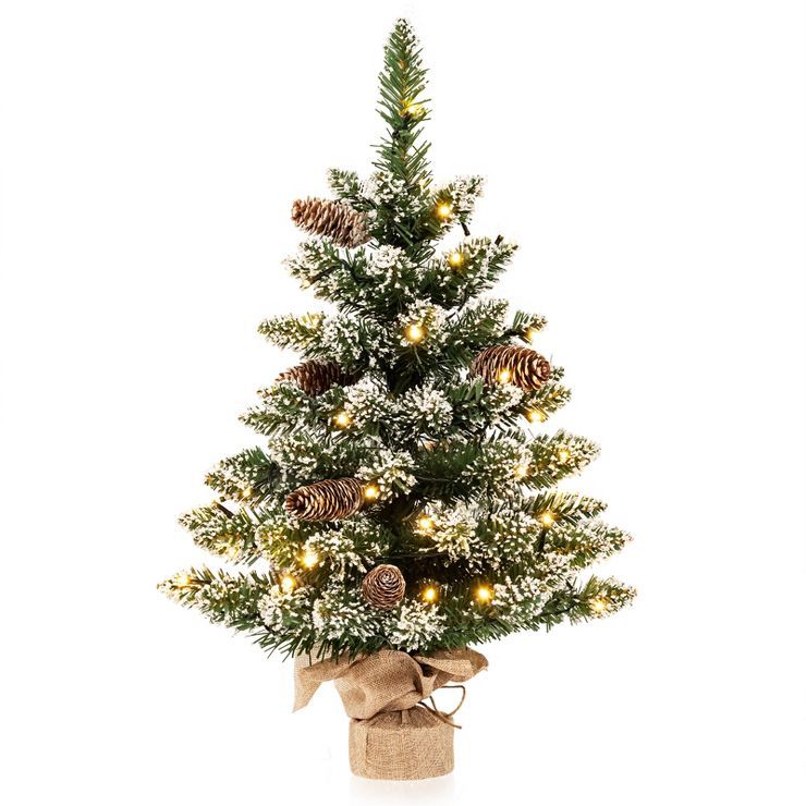 Tangkula 25" Mini Pre-lit Christmas Tree Tabletop Small Artificial Snow Flocked Christmas Tree w/... | Target