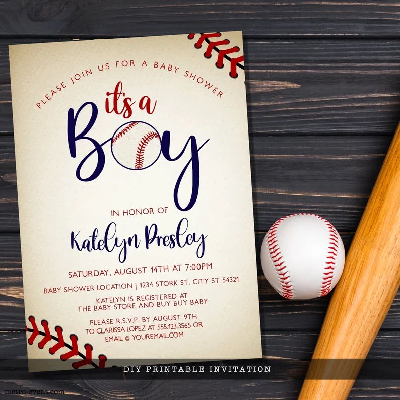 Vintage Baseball Baby Shower Bundle | Invitation | Thank You Card | Enclosure Card | Diaper Raffl... | Etsy (US)