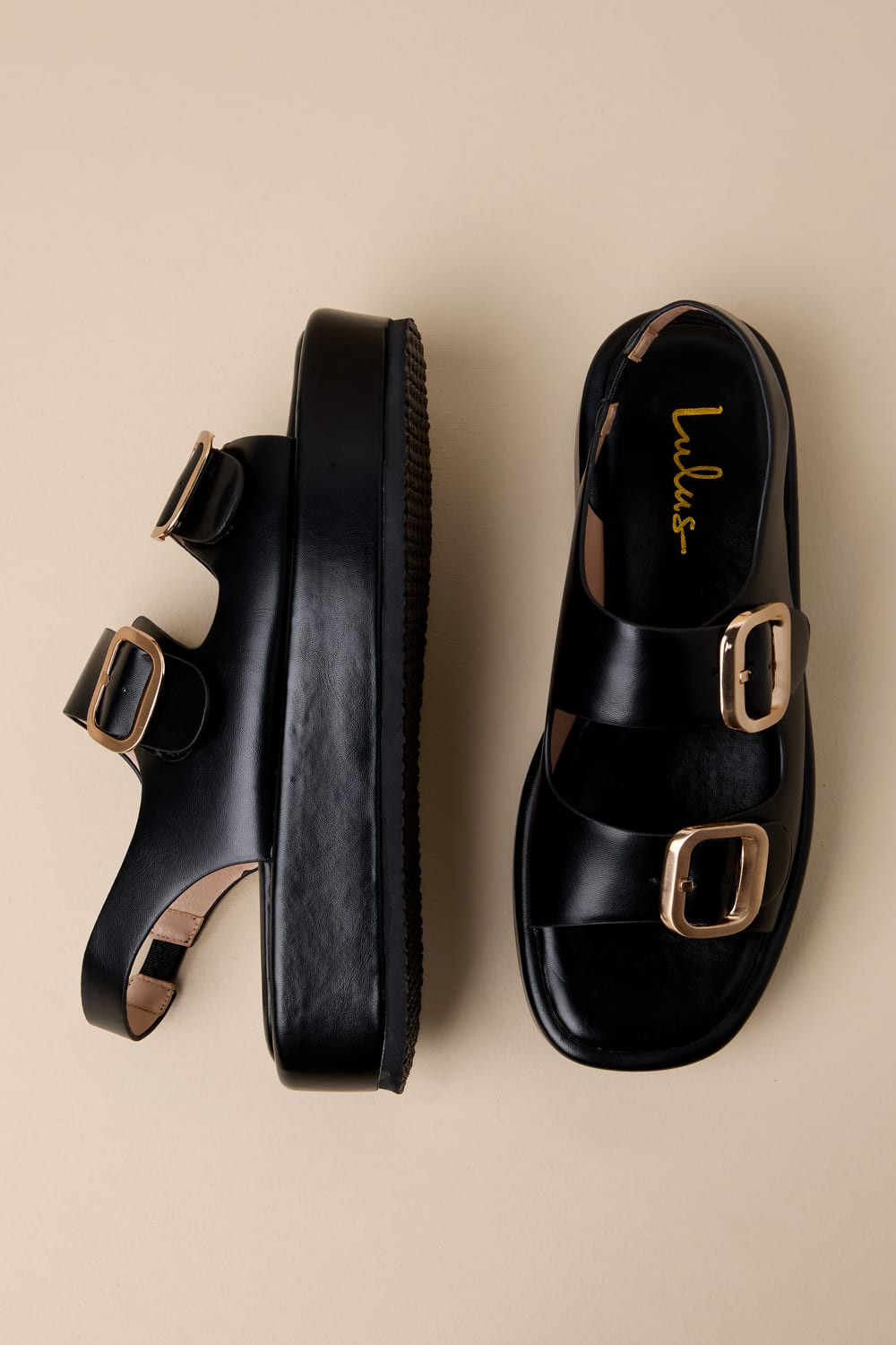 Ezlynn Black Buckled Flatform Slingback Sandals | Lulus