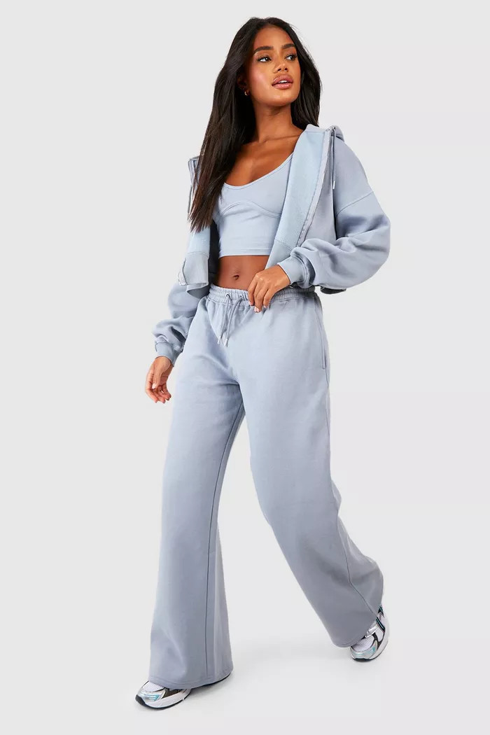 Seam Detail Crop Top 3 Piece Hooded Tracksuit | boohoo (US & Canada)