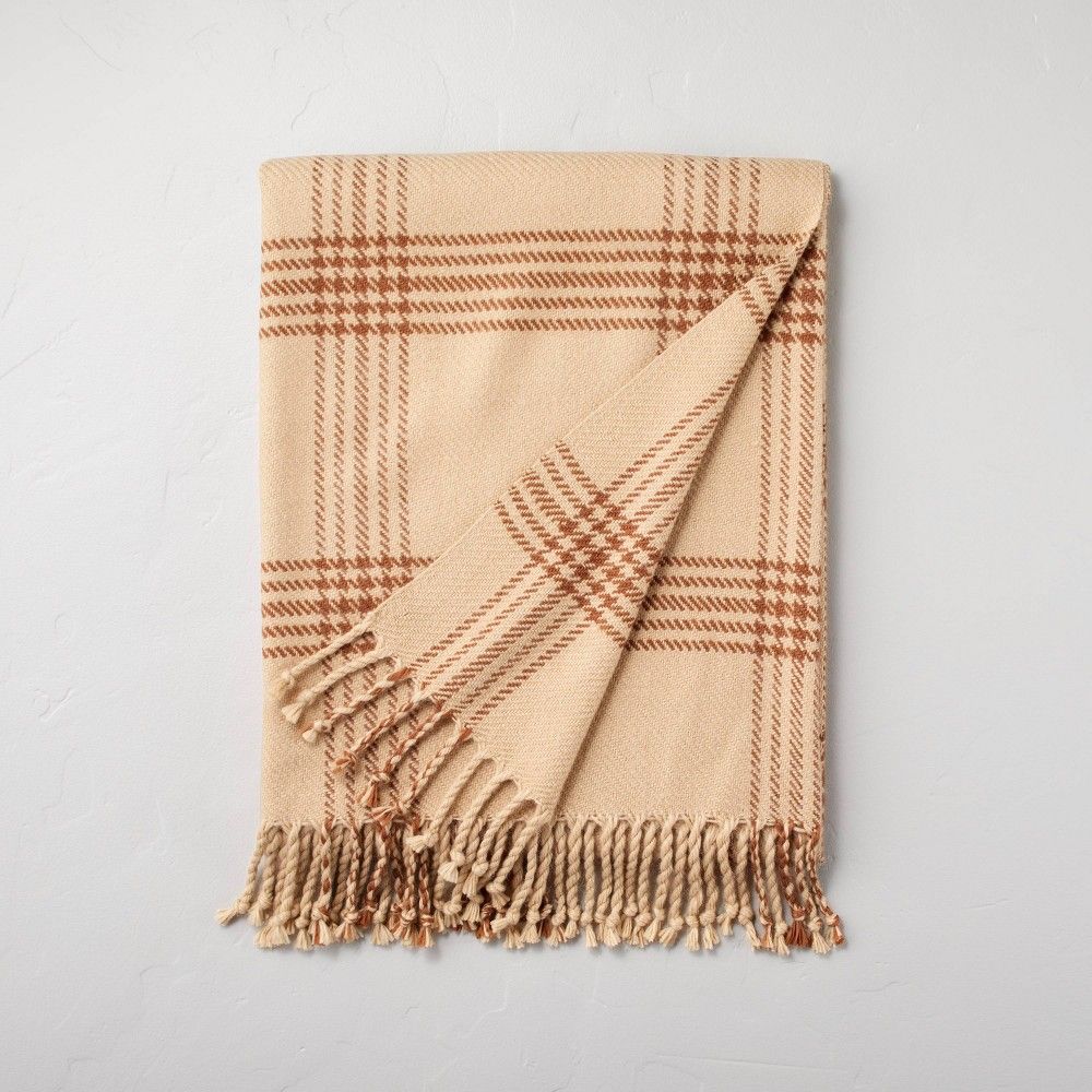 Heritage Plaid with Twisted Fringe Throw Blanket Tonal Brown - Hearth & Hand with Magnolia | Target