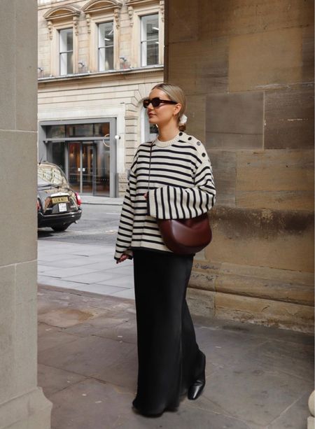 Long sleeve striped jumper, black maxi skirt, burgundy crossbody bag, black boots

#LTKstyletip #LTKSeasonal #LTKeurope
