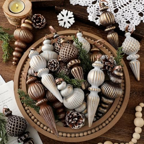 Yunlly 9 Pcs Neutral Christmas Ornaments Textured Christmas Tree Decor with Hanging Loop Modern B... | Amazon (US)