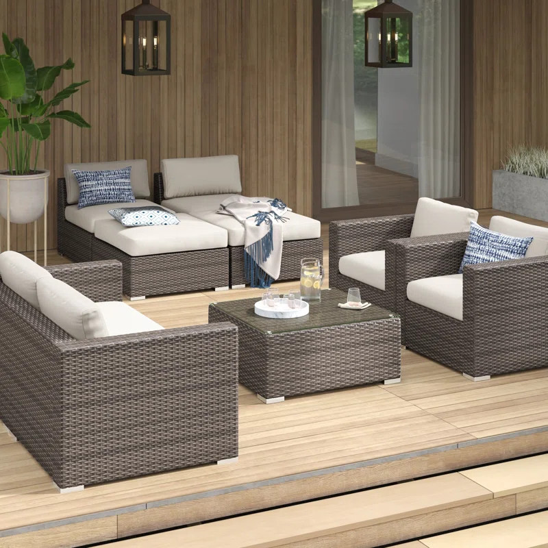 Rattan Wicker 8 - Person Seating Group with Cushions | Wayfair North America