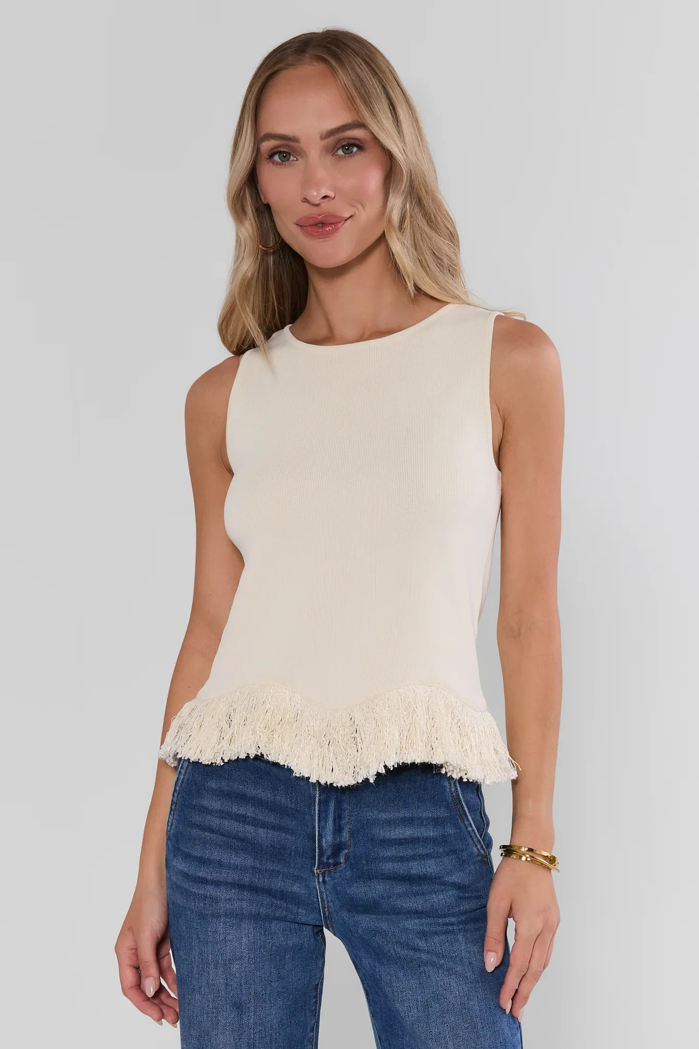 Shania White Fringe Trim Top | Avara