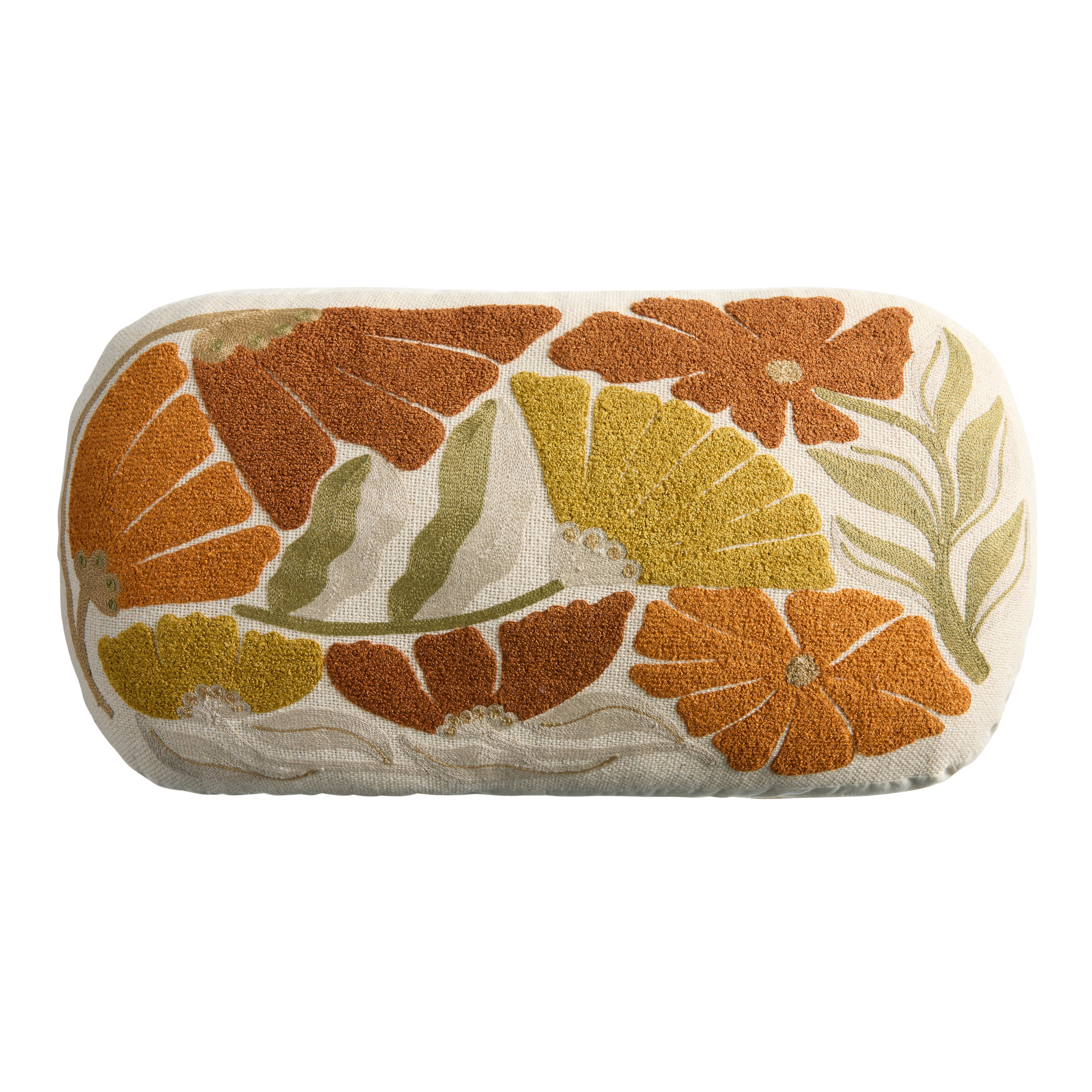 Oval Multicolor Embroidered Floral Lumbar Pillow | World Market