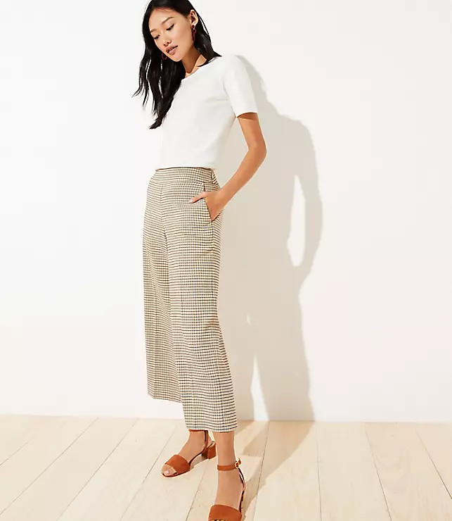 Checked Wide Leg Crop Pants | LOFT