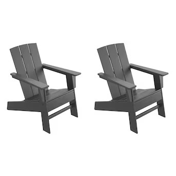POLYWOOD Oakport Set of 2 Black HDPE Frame Stationary Adirondack Chair(s) with Slat Seat | Lowe's