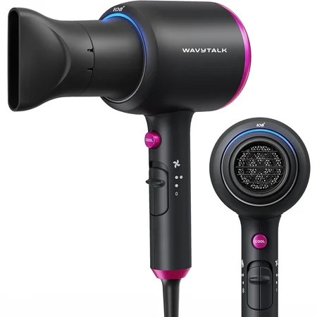 Wavytalk Ionic Hair Dryer, 1875W Blow Dryer with Diffuser for Curly Hair Quiet Compact Design, Black | Walmart (US)