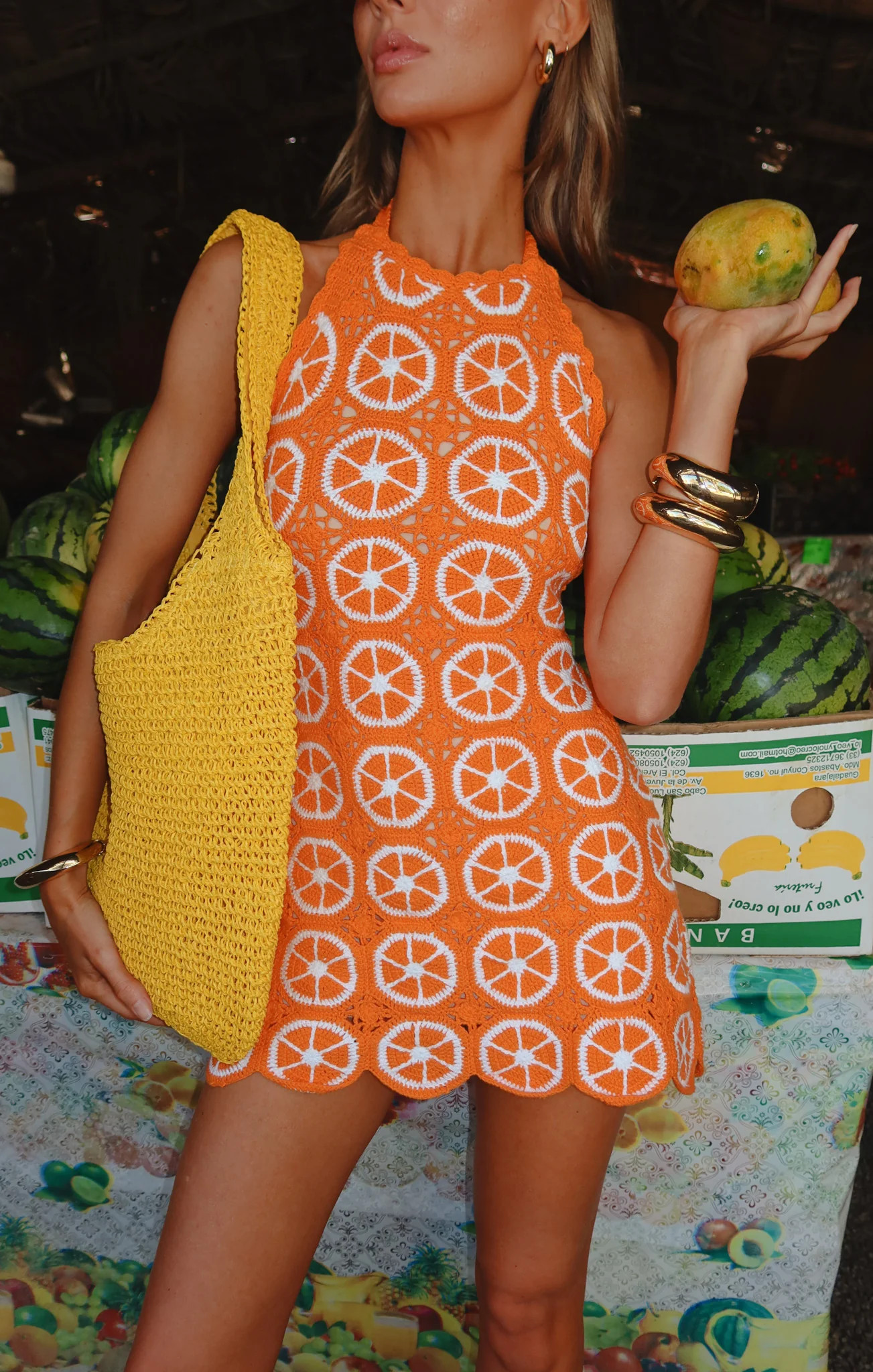 Happy Halter Mini Dress, in Orange Crochet, Size: Small | Show Me Your Mumu | Show Me Your Mumu