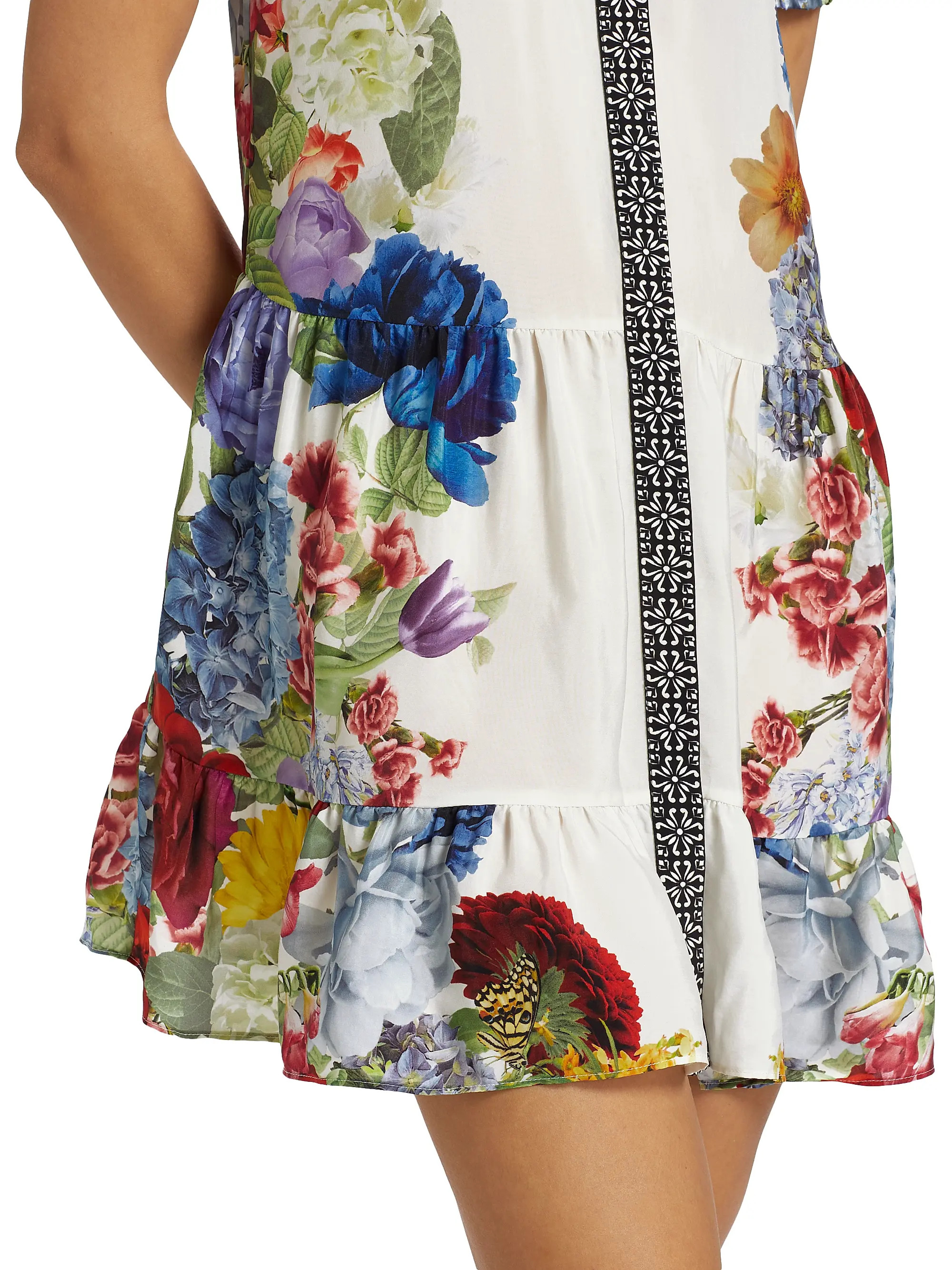 Alice + Olivia Claire Floral Puff-Sleeve Mini Shirtdress | Saks Fifth Avenue | Saks Fifth Avenue