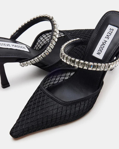 BRECKI Black Rhinestones Pointed Toe Mule Pump | Women's Heels | Steve Madden (US)