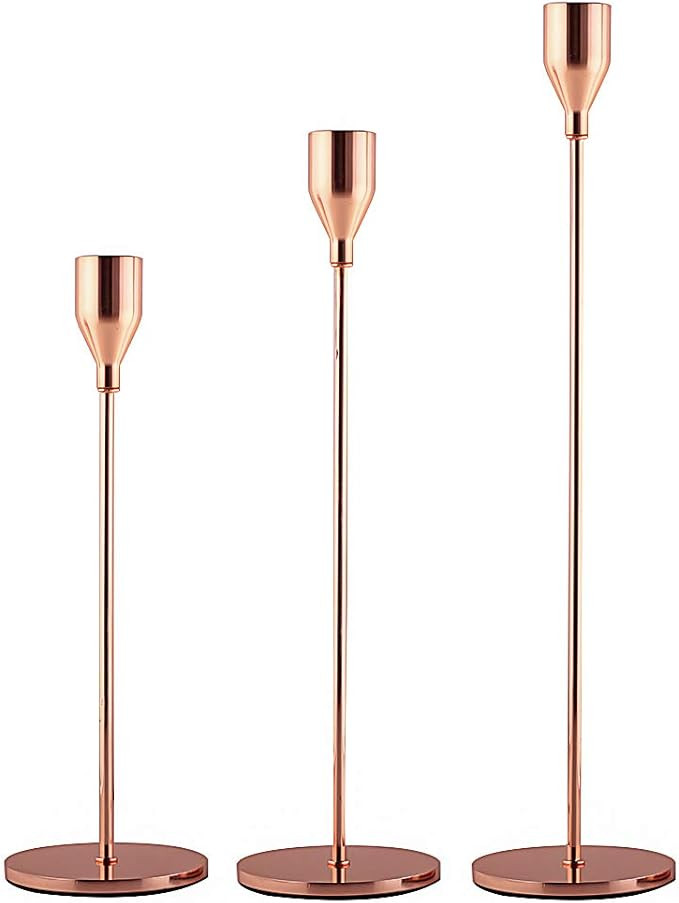 SUJUN Rose Gold Candle Holders Set of 3 for Taper Candles, Decorative Candlestick Holder for Wedd... | Amazon (US)