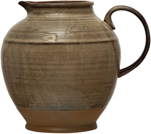 Creative Co-Op Stoneware, Reactive Glaze Pitcher, 8" L x 7" W x 7" H, Greige | Amazon (US)