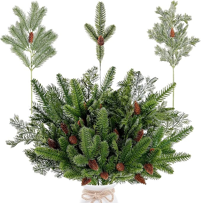 Sggvecsy 34 Pcs Artificial Pine Branches Faux Pine Needles with Pine Cones 19’’ Long Greenery... | Amazon (US)