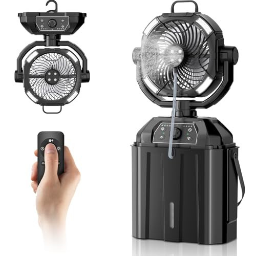 Portable Misting Fan for Outdoor Patio, 20000mAh Rechargeable Battery Operated Camping Mist Fan with 1.6 Gal Water Bucket, Strong Winds Cooling Mister for Outside Sports/Travel/Party/Golf/Tent, Black | Amazon (US)