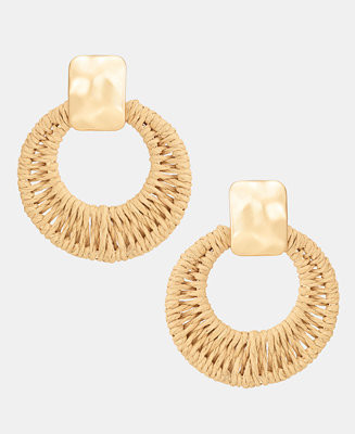 I.N.C. International Concepts Raffia-Wrapped Drop Hoop Earrings, Macy's Exclusive - Macy's | Macy's