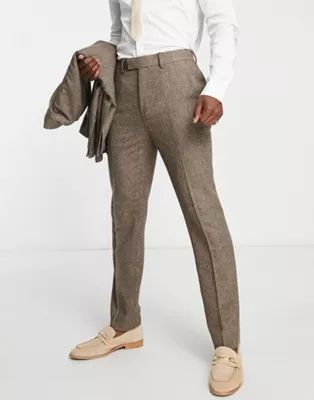 Topman slim herringbone wool mix warm handle suit pants in brown | ASOS (Global)