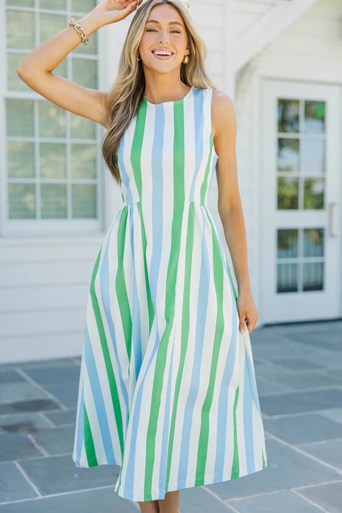 All The Pretty Details Blue Striped Midi Dress | The Mint Julep Boutique