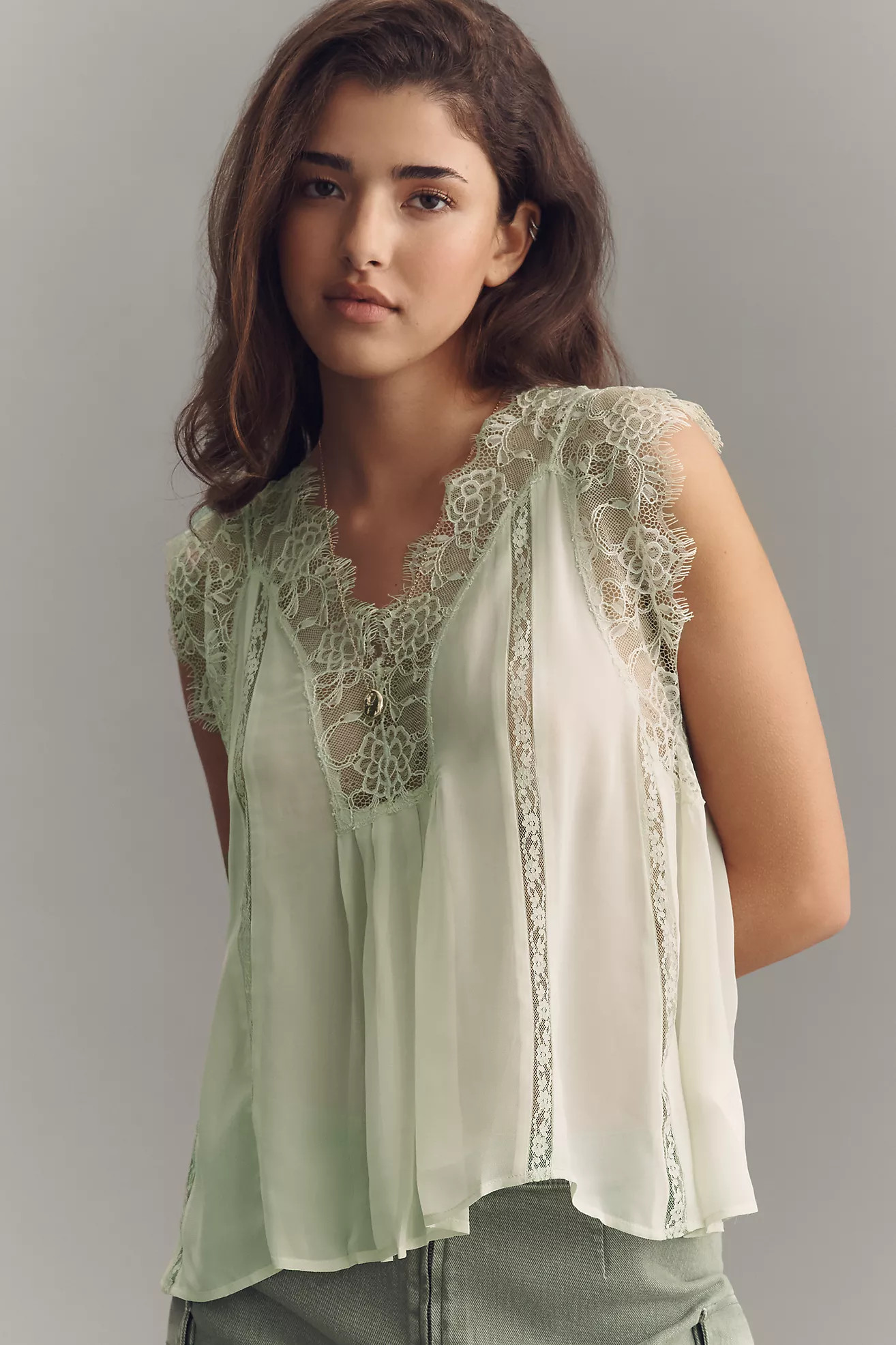 By Anthropologie Sleeveless Lace Inset Blouse | Anthropologie (US)