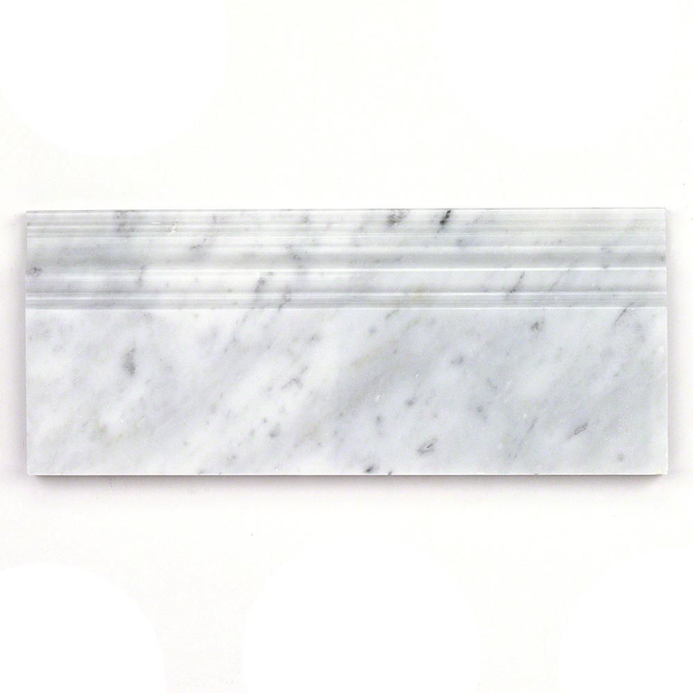 Ivy Hill Tile White Carrera 4.75 in. x 12 in. x 12 mm Marble Base Molding Mosaic Floor and Wall T... | The Home Depot