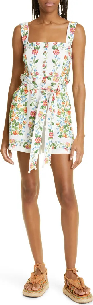 Tropical Romance Floral Linen Blend Romper | Nordstrom