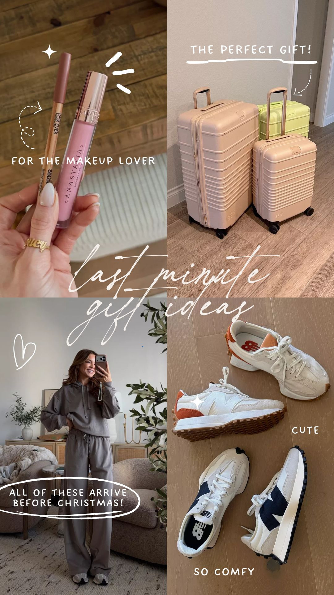 last minute gift ideas 🩶 

holiday finds, gift guide, gifts for her, makeup lover, beauty finds, winter fashion, loungewear, sephora, beis, abercrombie, new balance, michele jaliene 

 #LTKHoliday #LTKSeasonal #LTKFindsUnder100