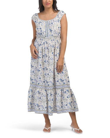 Linen Blend Cap Sleeve Smocked Waist Maxi Dress | TJ Maxx
