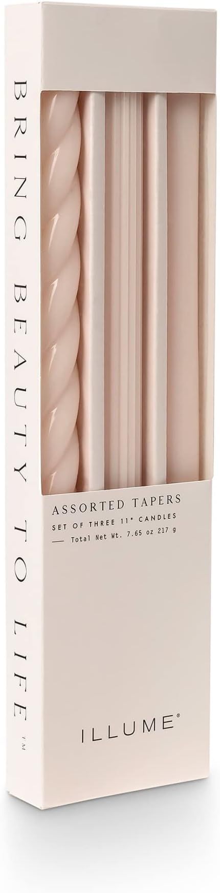 ILLUME Beautifully Done Unscented Assorted Candle Tapers 3-Pack, Blush Pink | Amazon (US)