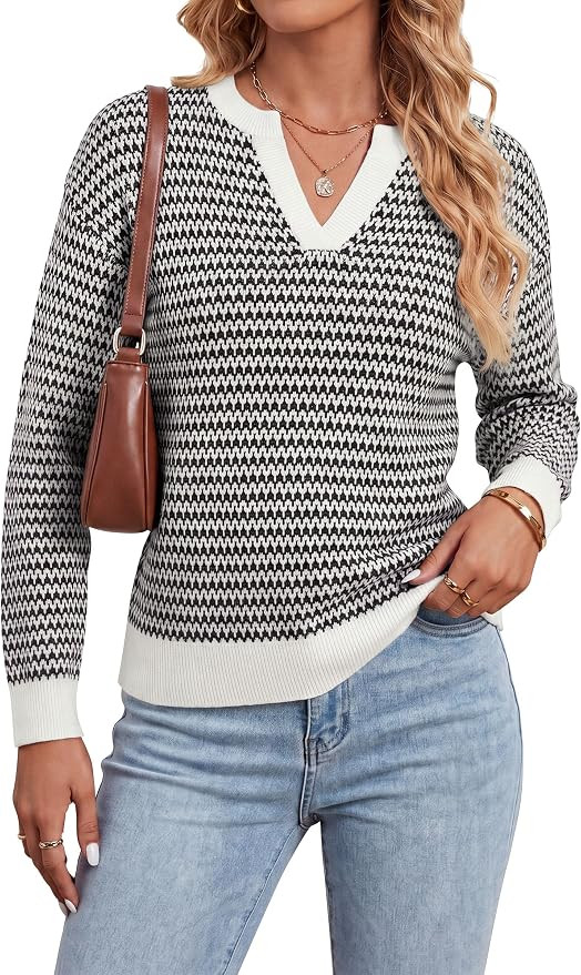 Arach&Cloz Women's Polo Striped Long Sleeve Casual Sweaters Breathable Tops | 100% Cotton, Lightw... | Amazon (US)