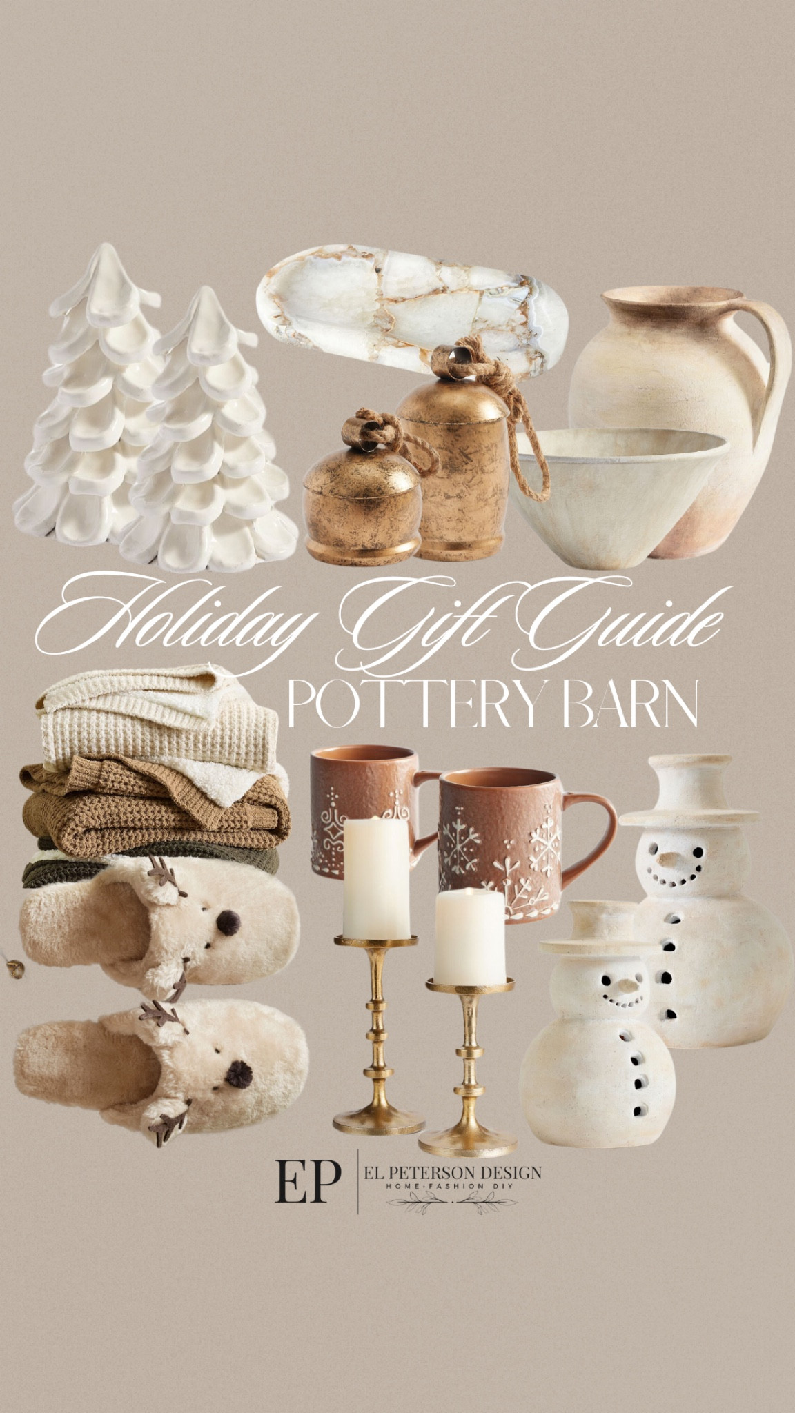 Pottery barn gift guide 
Slippers
Vase
Throw blankets
Ceramic snowmen
Table top trees
Candle holder
Candles
Bowl
Vase
Marble tray 

#LTKGiftGuide