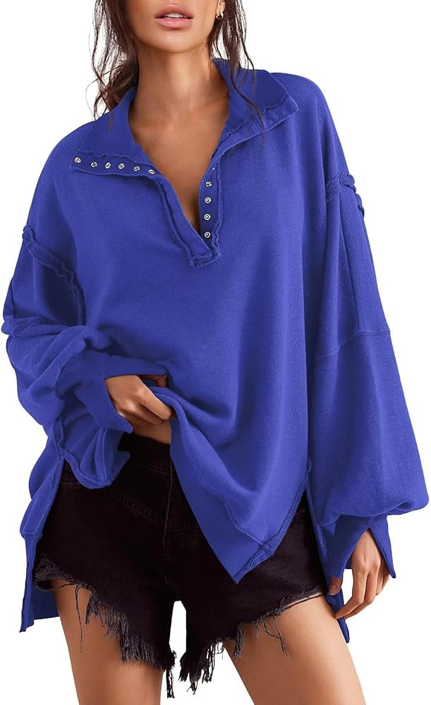 Sweatshirt for Women Fall Clothing for Women 2024 Trendy Henley Pullover Button Sweatshirts Tunic... | Amazon (US)