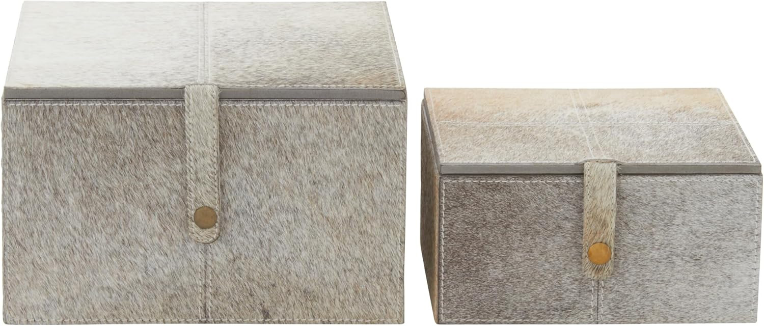 Deco 79 Leather Handmade Box with Hinged Lid, Set of 2 8", 10"W, Gray | Amazon (US)