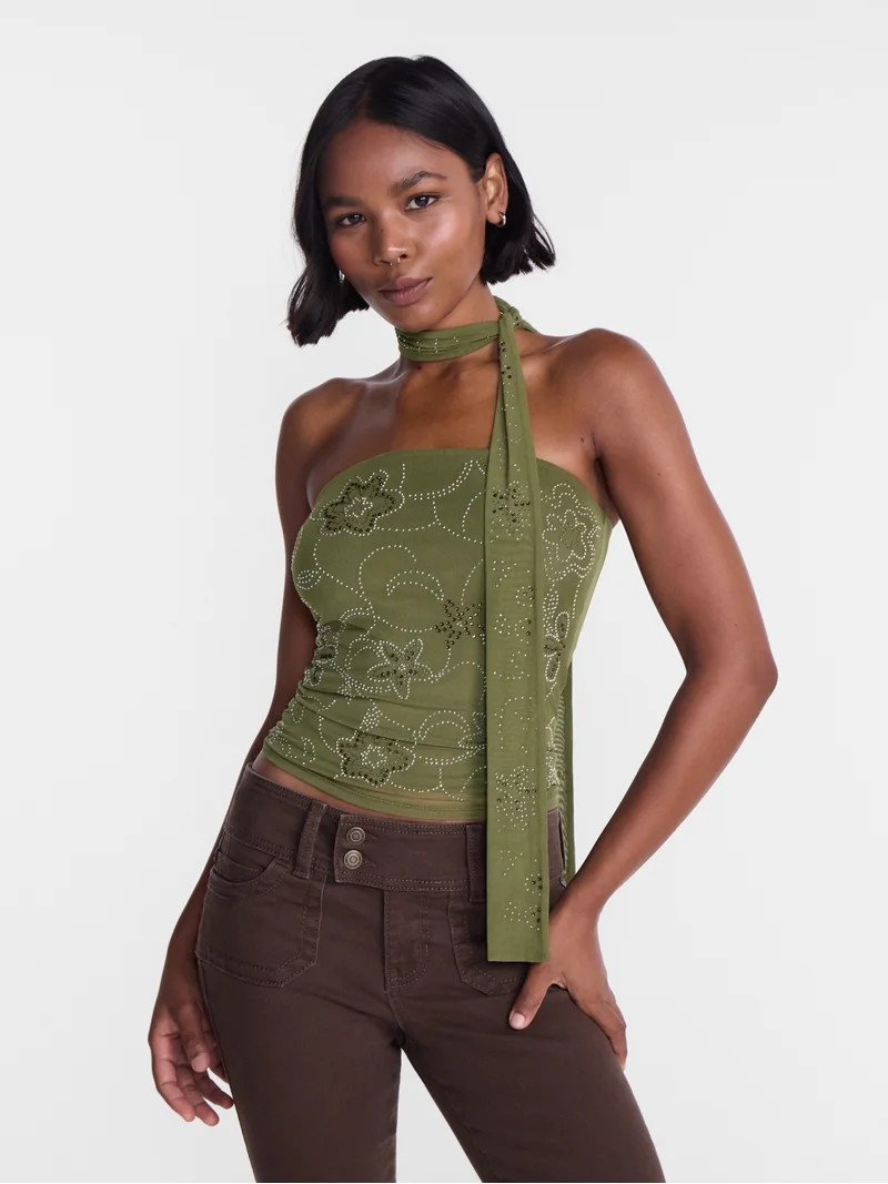 No Boundaries Embellished Tube Top with Scarf, Women\u2019s XXS-XXL | Walmart (US)