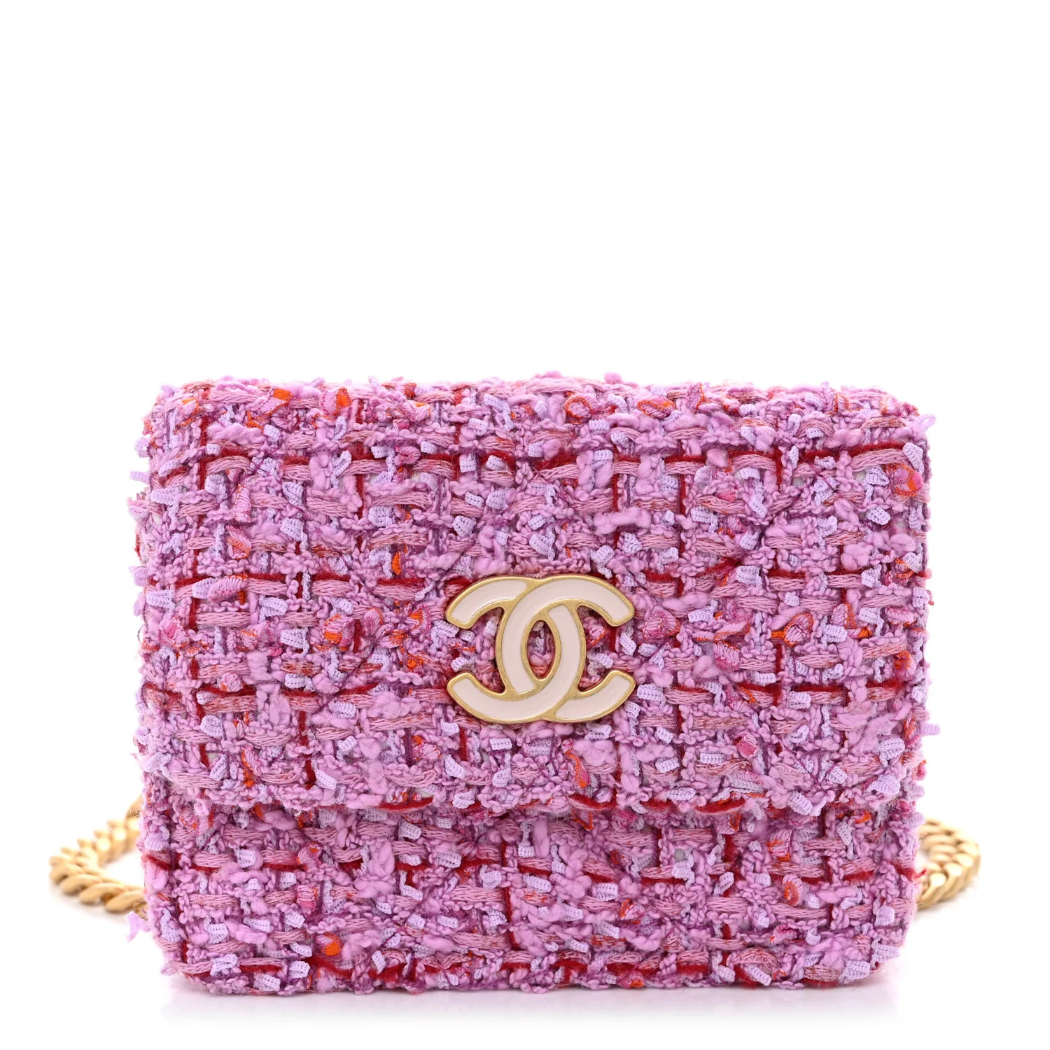 Tweed Enamel Quilted Pending CC Flap Belt Bag Pink Purple | FASHIONPHILE (US)
